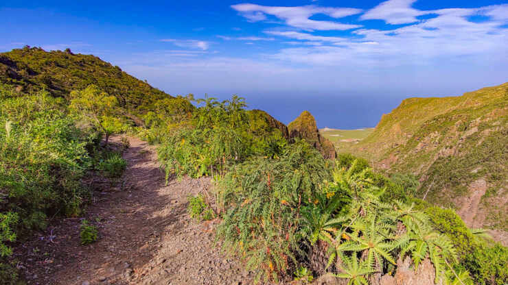 Vandring på Teneriffa. Utsikt från stig på berg, över havet.